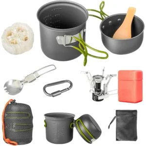 Portable Camping Mess Kit with Non-Stick Pots